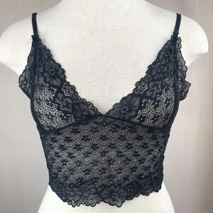 Womens (S) Black MIDNIGHT COCO Lace Stretch Crop Cami Tank Festival Siren Y2K